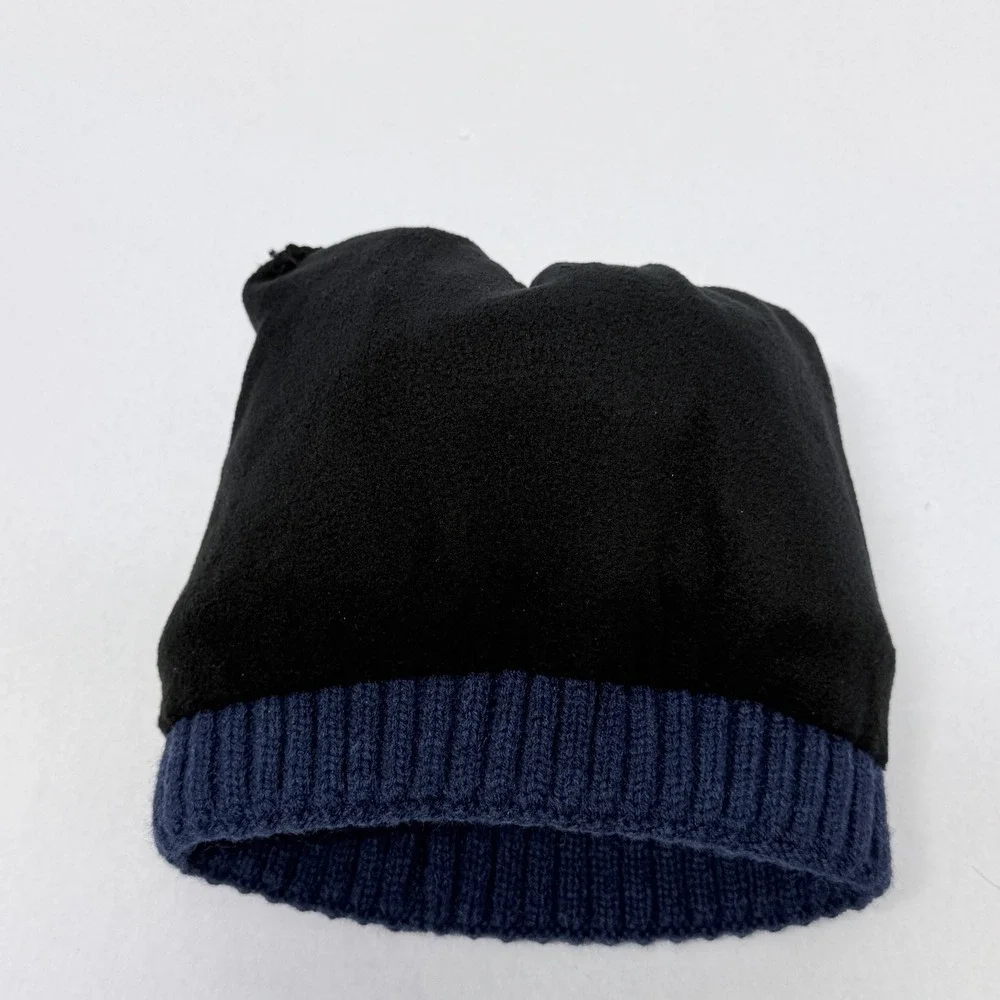 Fanes Paul Youth Navy Blue Puffer Knit Beanie Fuzzy Fleece Lined Pom Hat
